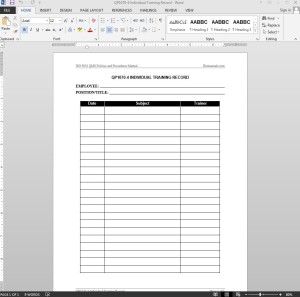ISO9001 2015 Individual Training Record Template Template Word