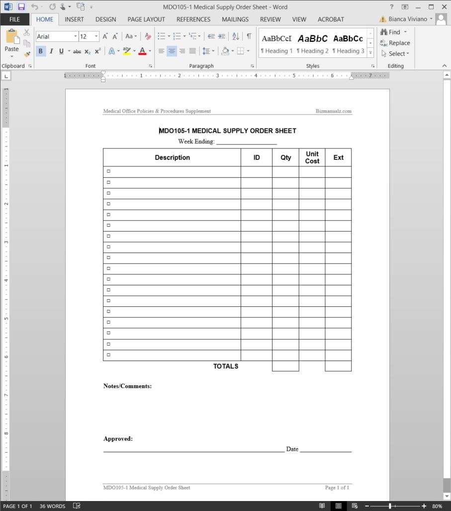 Supply Order Template
