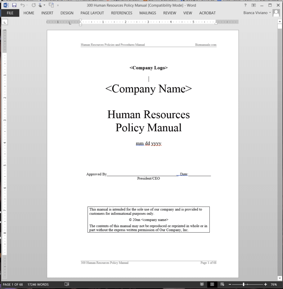 Human Resources Policy Manual Template TUTORE ORG Master Of Documents